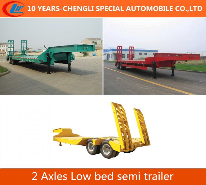 2 Axles Lowboy Semi Tailer for Heavy Equipment 