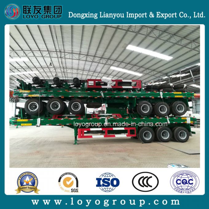 3 Axles Flatbed Semi Trailer for Heavy Machine Transport 