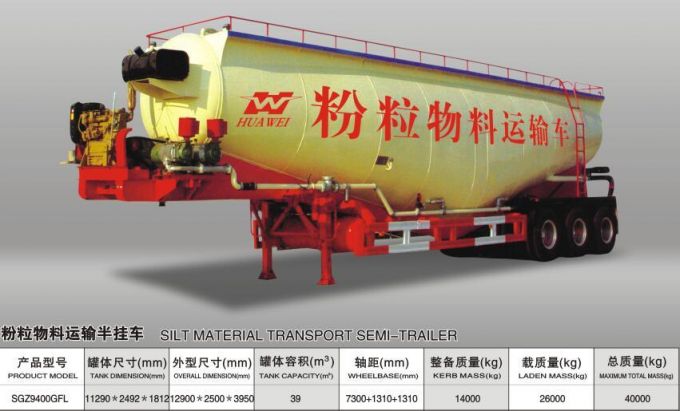 Bulk Cement Powder Material Tanker Semi Trailer 