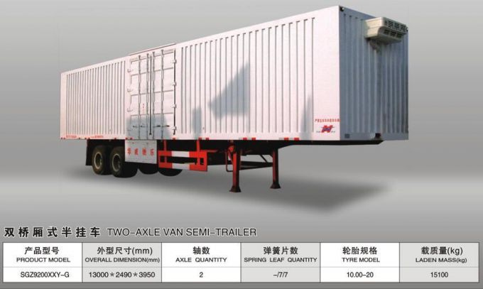 2/Double Axles Box Semi Trailer 