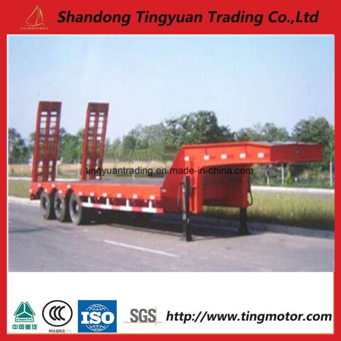 3 Axles 60t Lowbed Semi Trailer for Heavy Duty Machine Transport 