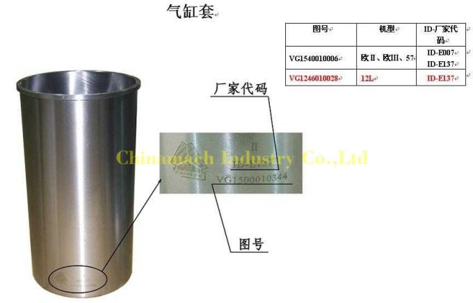 Cylinder Liner (VG1246010028) for HOWO A7 420 D12 Truck 