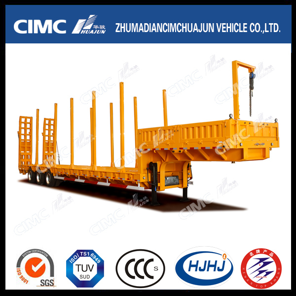 Cimc Huajun 3axle Lowbed Semi Trailer with Side Wall and Pillar 