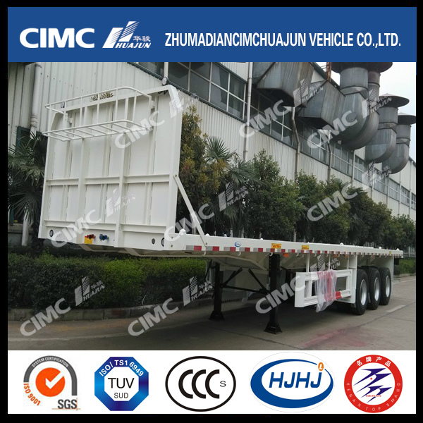 Cimc Huajun Flat Bed Semi Trailer with 1200mm Front Wall 