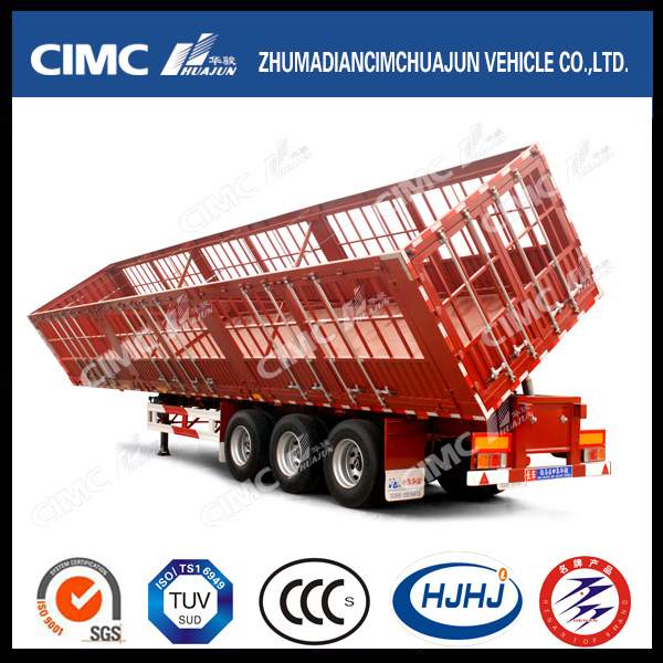 New Type Cimc Huajun 3axle Cargo/Stake Side Tipping Semi Trailer 