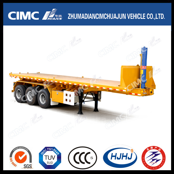 Cimc Huajun 20FT 3axle Flatbed Container Rear Tippingsemi Trailer 