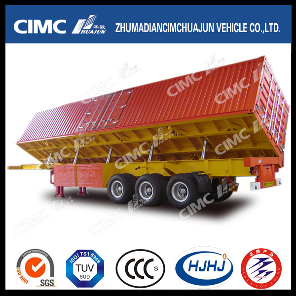 3axle Cimc Huajun Multifunctional Van-Type Side Dumping Semi Trailer 