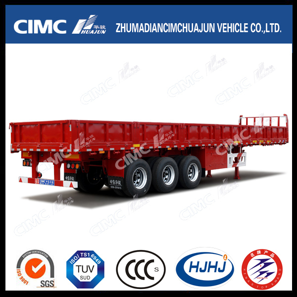 Cimc Huajun 3axle Cargo/Fence Semi-Trailer with Flat Type Side Wall 