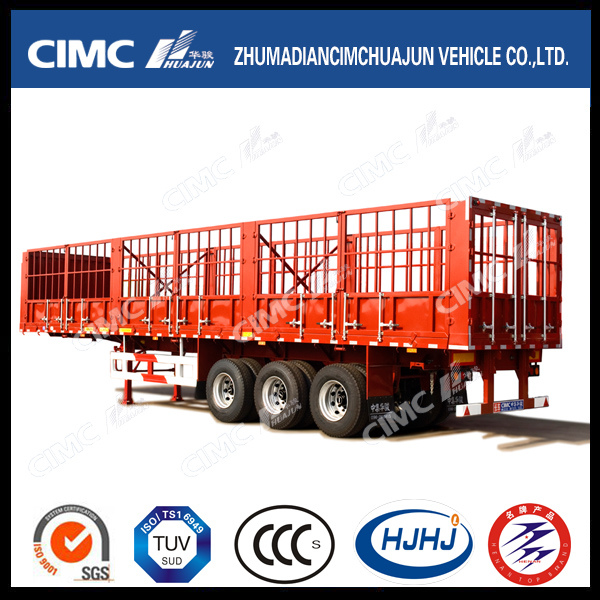 Cimc Huajun 3axle Flat-Type Cargo Stake Semi Trailer with Short Locks 