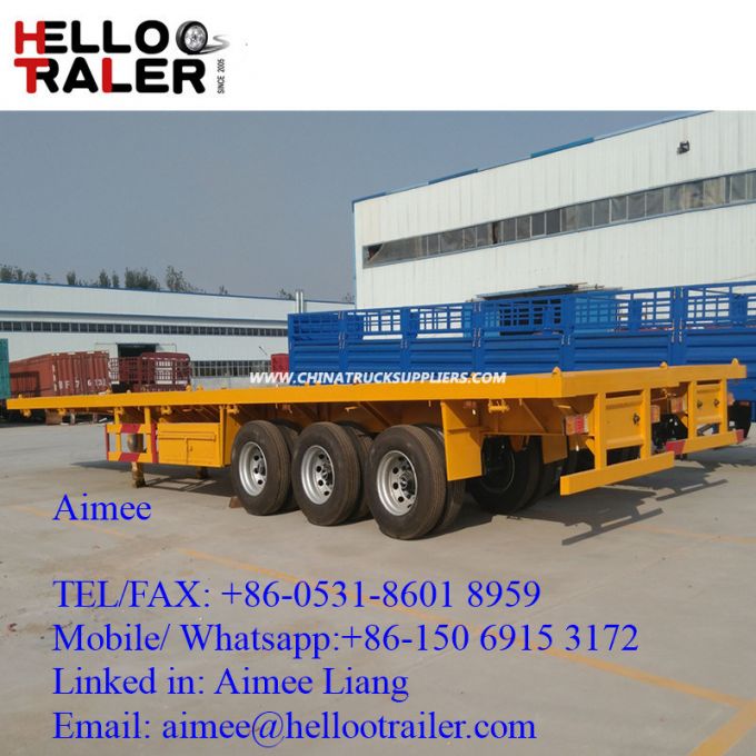 Chinese Tri- Axle 40FT Flatbed Container Grave Transport Truck Trailer 