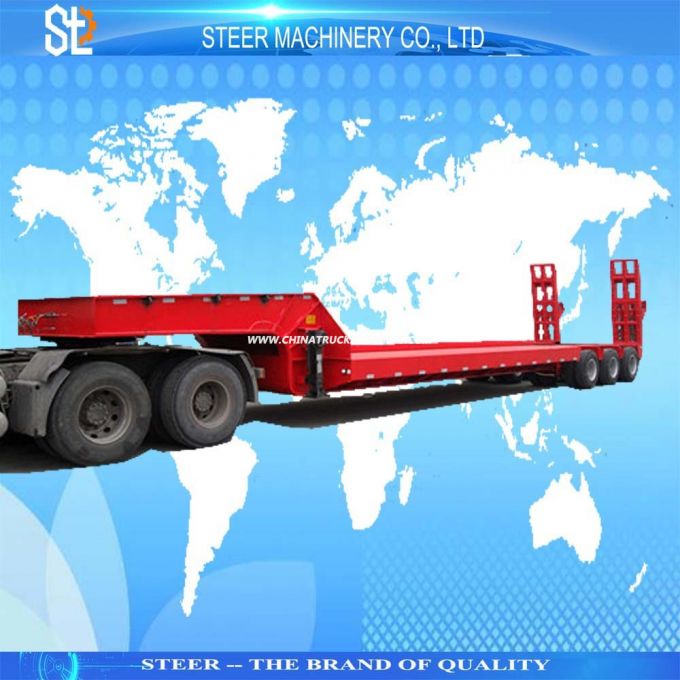 3 Axles Heavy Trucks Low Bed Truck Trailer for Excavator Transportation 