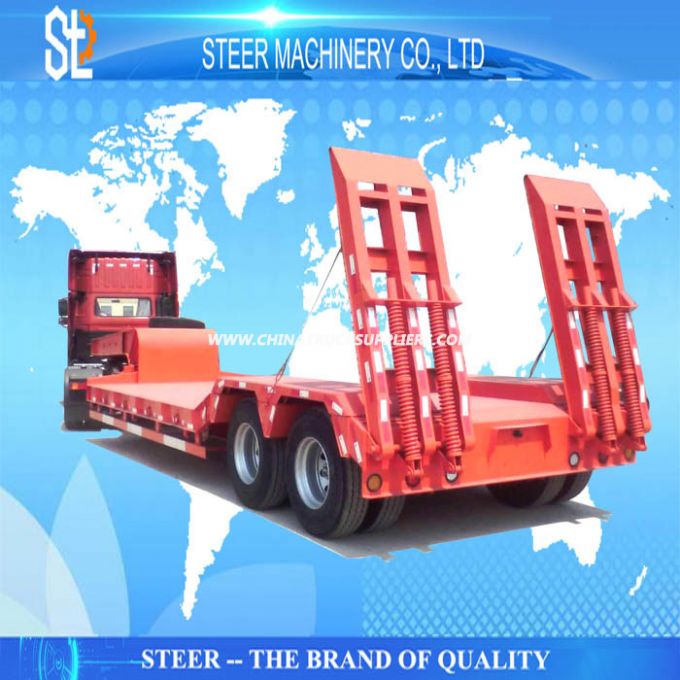 80 Ton Low Bed Semi Truck Trailer for Machinery Transporting 