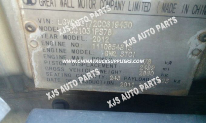 Great Wall Cc1031PS78 Engine Gw2.5TCI Vin Lgwdbc172cc819430 