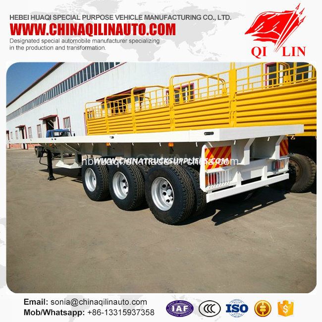 China Tri-Axle 60t Flatbed Semi Trailer with Container Locks 