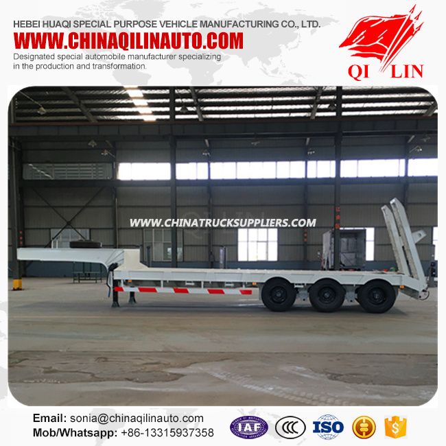 Tri-Axle Low Flatbed Semi Trailer with Hydraulic Ladder 