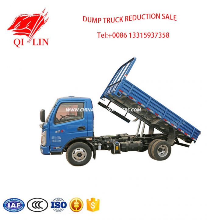 Single Row Cab Rated Payload 2 Ton with Middle Top Hydraulic Cylinder Dump Truck 