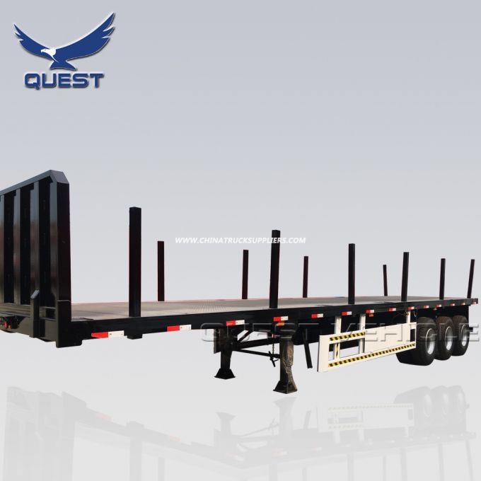 3 Axles Air Suspension Flatbed Semi Trailer with Bolster for Timber 