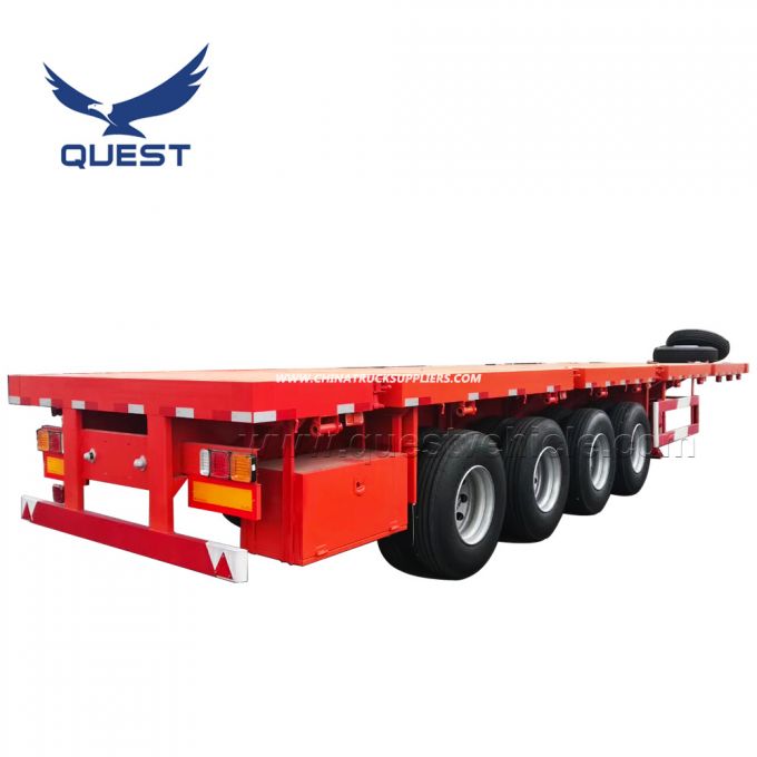 Quest 4axles 45FT 48FT 80tons Flatbed Container Semi Truck Trailer 