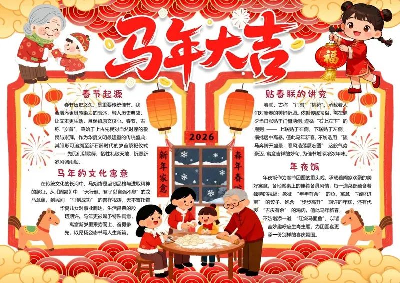 65张马年春节习俗手抄报模板，高清可打印！图片 2