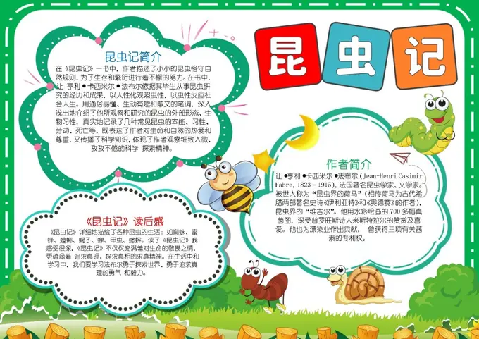 25张高清昆虫记读书分享手抄报模板，高清可打印