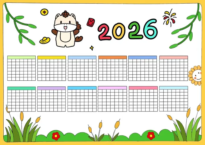 10套2026马年日历手抄报模板，高清可打印图片 3