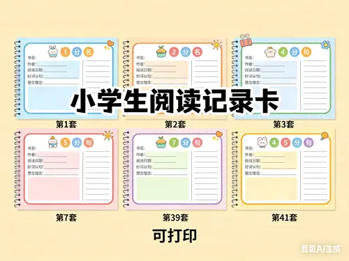 41套小学生读书笔记模板 阅读记录卡可打印模板