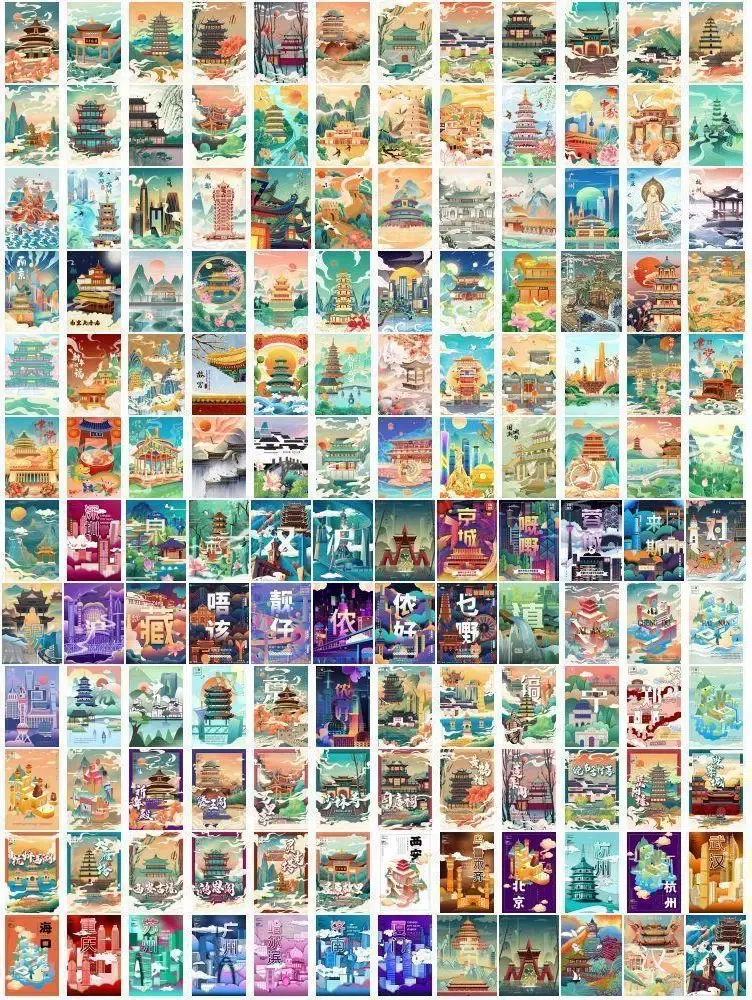 560款传统国风国潮古建筑手绘插画海报展板PSD设计素材图片 2