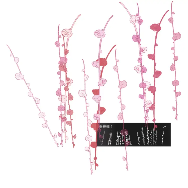 25支可商用国风梅花枝叶procreate笔刷素材图片 5