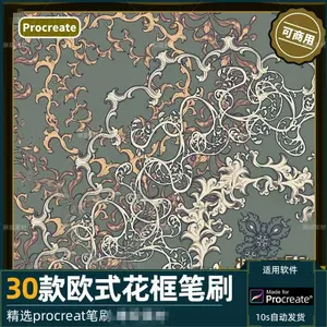 30款欧式花框procreate笔刷素材