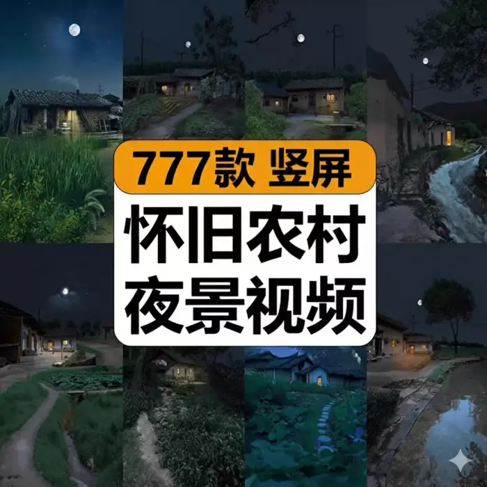 777款竖屏怀旧农村夜色风景视频素材