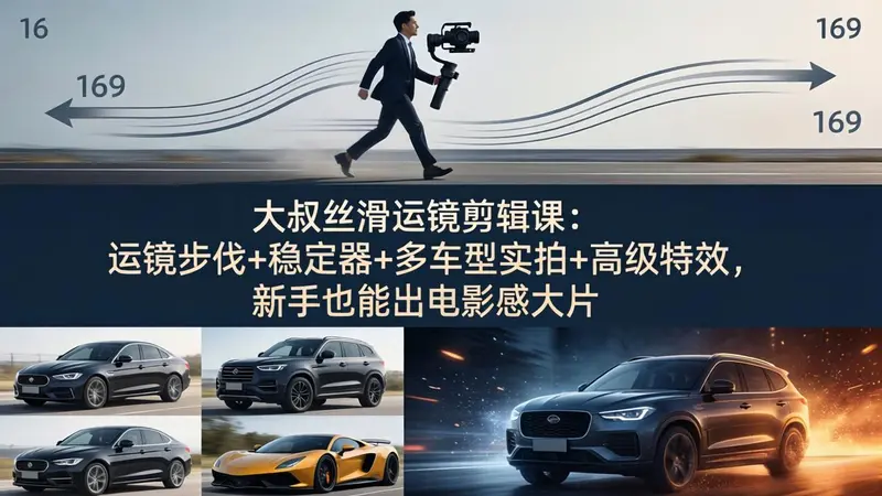 大叔丝滑运镜剪辑课：运镜步伐+多车型实拍+高级特效，新手也能出电影感大片